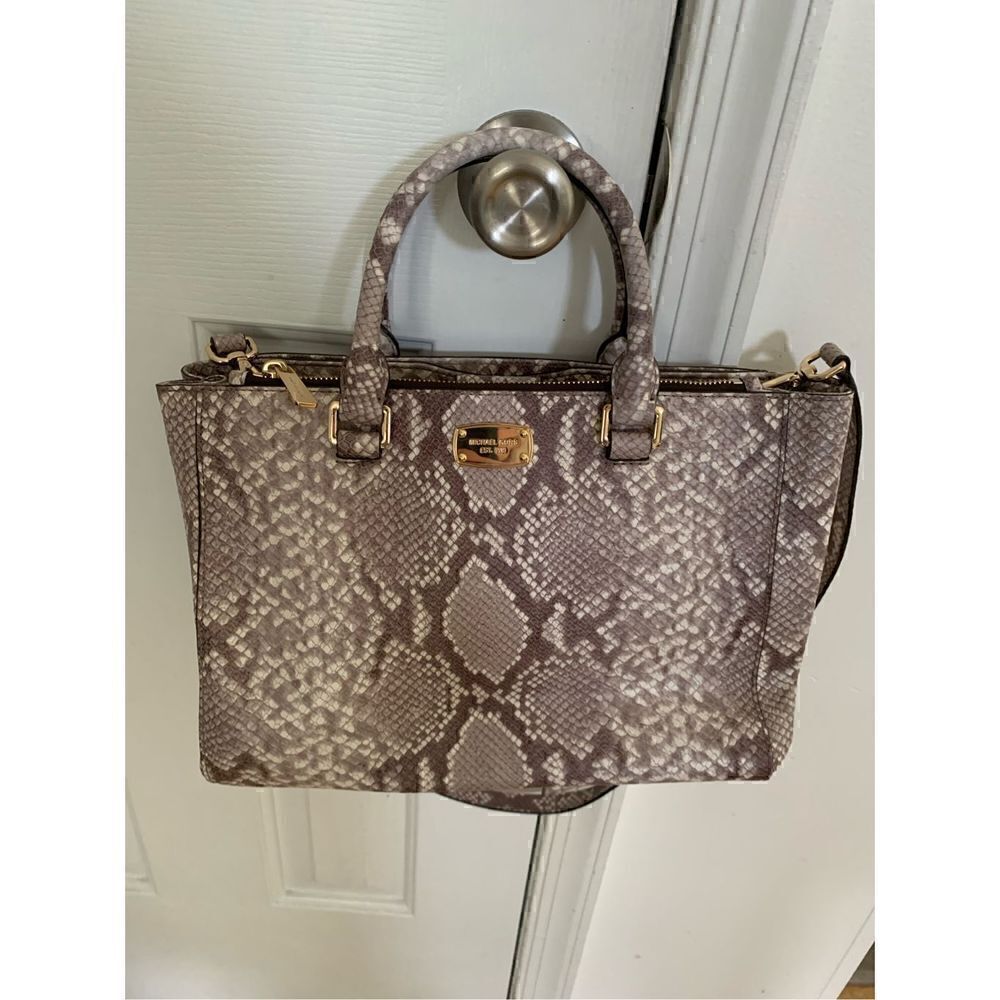 Michael Kors Beige Python Embossed Leather Satchel - Picture 6 of 8